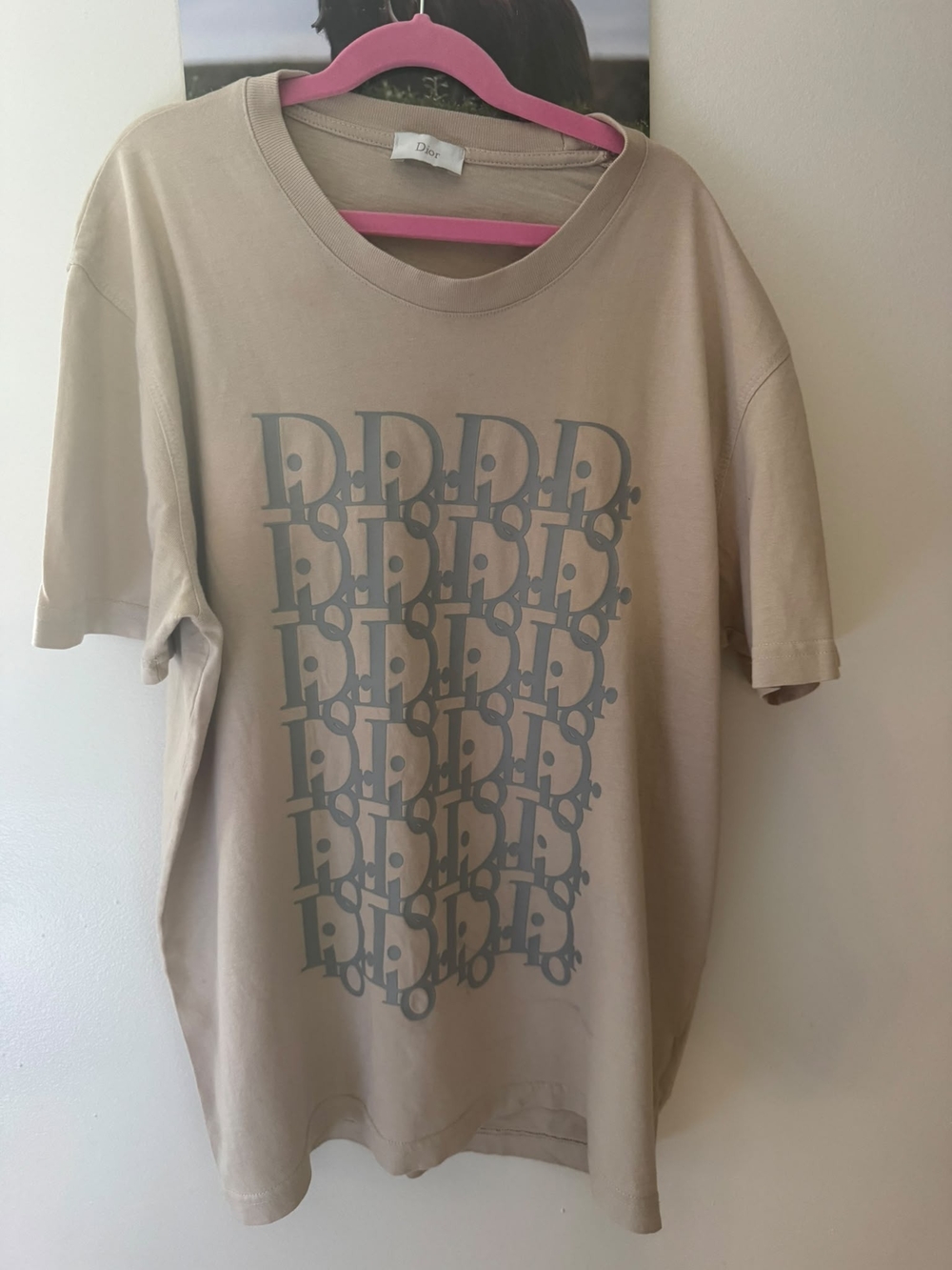 Dior Beige Short-Sleeve Tee with Gray Monogram Panel